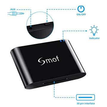 Smof Premium 30 Pin Bluetooth Adapter Receiver for Bose Sounddock and 30 pin iPod iPhone Music Docking Station with Bluetooth Audio Receiver 3.5 mm AUX Output-Female(Not for Car) Black