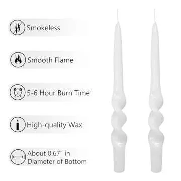 Spiral Taper Candles 9inches Long Candlesticks Twisted White Tapered Candle Set of 2 - Smokeless Unscented Candle for Birthday Party Celebration Tablescape Home Decoration