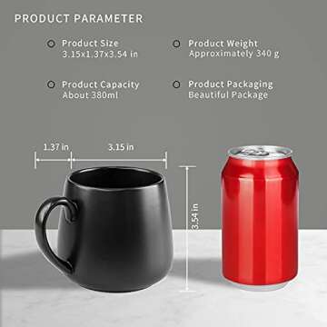 Ceramic Coffee Mug, Matte Glossy Coffee Mugs 13 OZ Coffee Cup, Tea Mugs with Handle, Valentine's Day Birthday Gifts for Women & Men Office and Home, Suitable for Dishwasher and Microwave(Black)