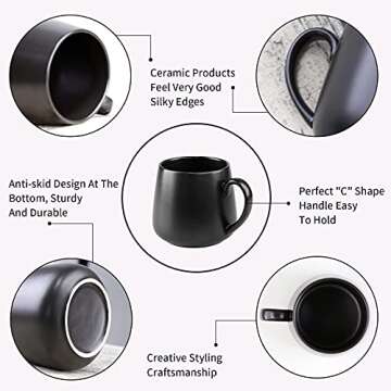 Ceramic Coffee Mug, Matte Glossy Coffee Mugs 13 OZ Coffee Cup, Tea Mugs with Handle, Valentine's Day Birthday Gifts for Women & Men Office and Home, Suitable for Dishwasher and Microwave(Black)