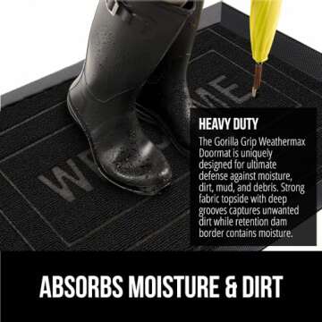 Gorilla Grip 100% Waterproof All-Season WeatherMax Doormat, Durable Natural Rubber, Stain and Fade Resistant, Low Profile, Indoor Outdoor Door Mats, Easy Clean Entrance Mat, 17x29, Black Welcome