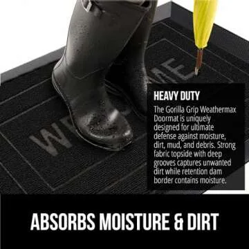 Gorilla Grip 100% Waterproof All-Season WeatherMax Doormat, Durable Natural Rubber, Stain and Fade Resistant, Low Profile, Indoor Outdoor Door Mats, Easy Clean Entrance Mat, 17x29, Black Welcome