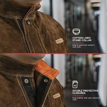 YESWELDER Leather Welding Jacket for Men Women, Heavy Duty welder jacket, Heat Flame Resistant Weldi...