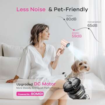 Hair Dryer - Negative Ionic Blow Dryer with 110000 RPM High Speed Brushless Motor for Fast Drying, HD Display Hairdryer with Magnetic Aroma Nozzle, Low Noise, 5 Modes & 3 Temps & 2 Speeds (Pink)