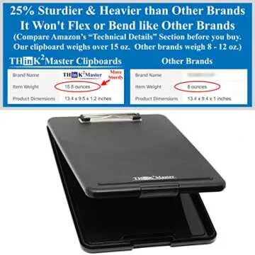 Think2Master Black Plastic Storage Clipboard. | 25% Heavier & 25% Sturdier| Heavy Duty and Won’t F...