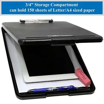 Think2Master Sturdy Black Plastic Storage Clipboard