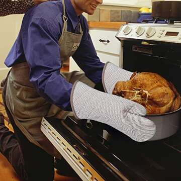 Yarn Dyed Cotton Oven Mitts - Heat Resistant & Stylish