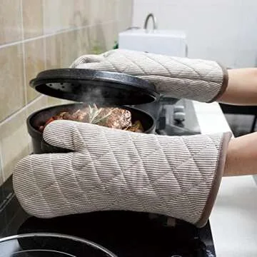 Yarn Dyed Cotton Oven Mitts - Heat Resistant & Stylish