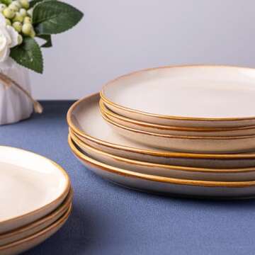 AmorArc Ceramic Dinner Plates Set of 6, 10.5 Inch Handmade Reactive Glaze Stoneware Plates, Large Rustic Shape Dinnerware Dish Set for Kitchen, Microwave & Dishwasher Safe, Scratch Resistant