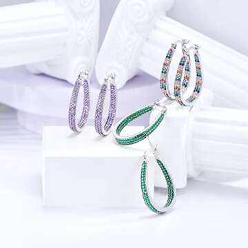 925 Sterling Silver Hoop Earrings with Cubic Zirconia