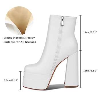 WEKISS Platform Chunky White Boots White Platform Boots for Women White Boots for Women White Heeled...