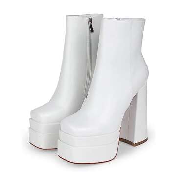 WEKISS Platform Chunky White Boots White Platform Boots for Women White Boots for Women White Heeled Boots Chunky Platform White Boots White GoGo Boots Ankle Mid Calf Boots White Platform Booties