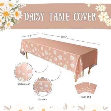 Blue Orchards Daisy Table Cover (Pack of 3) - 54"x108" XL - Daisy Boho Party Decorations, Daisy Baby...