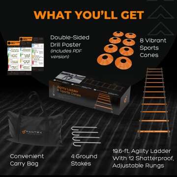 Soccer Training Equipment Agility Ladder Set, Sports Speed & Agility Training Equipment Kit with Cones & Drills, Speed Training Ladder for Footwork, Football Training Equipment