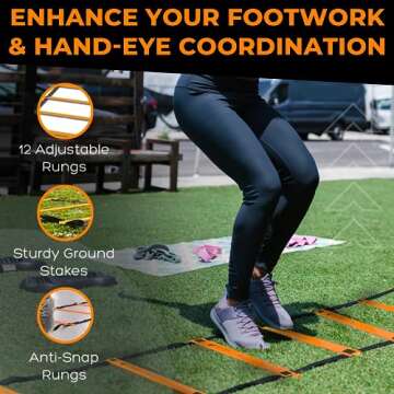 Soccer Training Equipment Agility Ladder Set, Sports Speed & Agility Training Equipment Kit with Cones & Drills, Speed Training Ladder for Footwork, Football Training Equipment
