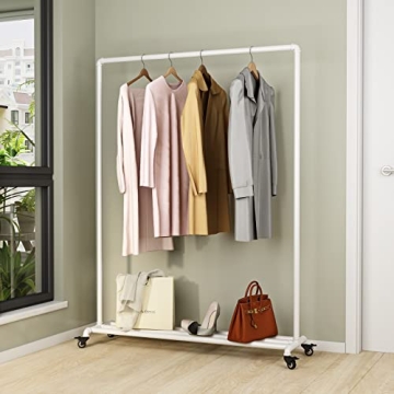 FONECHIN Industrial Clothing Rack on Wheels, Boutique Display Clothes Rack with Shelf, Rolling Garme...