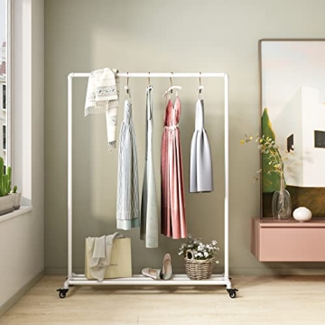 FONECHIN Industrial Clothing Rack with Shelf on Wheels