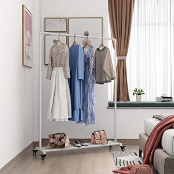 FONECHIN Industrial Clothing Rack with Shelf on Wheels