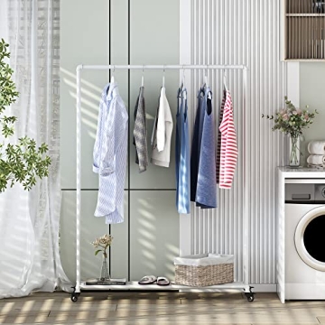 FONECHIN Industrial Clothing Rack with Shelf on Wheels