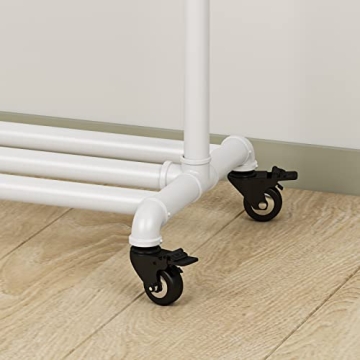 FONECHIN Industrial Clothing Rack with Shelf on Wheels