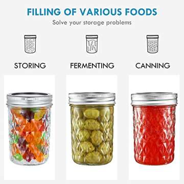 YEBODA 6 Pack 8 oz Mason Jars with Airtight Lids and Bands Glass Canning Jars Ideal for Preserving, Jam, Honey, Jelly, Wedding Favors, Shower Favors, Sauces, DIY Spice Jars, Salad