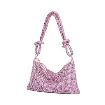 YUWITA Pink Purse for Women Rhinestone Evening Bag Sparkly Mini Handbags (Pink)