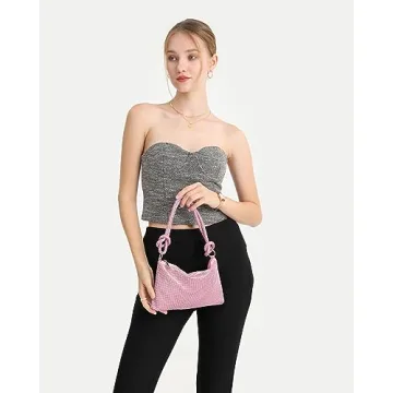YUWITA Pink Rhinestone Evening Bag - Stunning Mini Purse