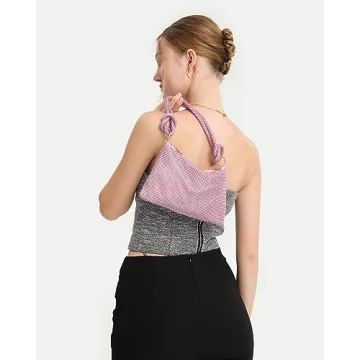 YUWITA Pink Rhinestone Evening Bag - Stunning Mini Purse