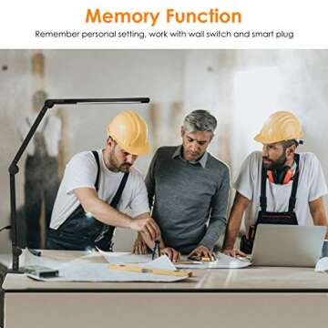 Desk Lamp with Clamp | Swing Arm Desk Light | Eye Caring Table Lamp, Dimmable, 5 Color Modes, Memory, Timer | Modern Architect Desk Lamps for Home Office Study Work Task Drafting Workbench