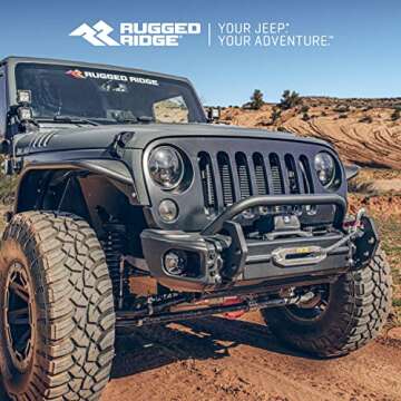 Rugged Ridge Arcus Bumper, Front for Jeep Wrangler/Gladiator | Stubby w/Tubular Overrider, Steel, Bl...