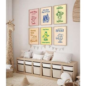 Retro Trendy Wall Art Decor Kitchen Aesthetic Canvas Wall Art Vintage Cute Pictures Funny Green Posters Retro Pink Prints Vintage Gallery Painting Funky Artwork for Room 12x16 Inch Unframed Set of 6