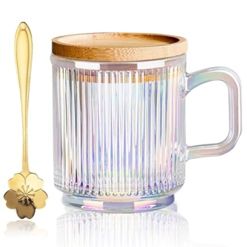 Yalucky Iridescent Coffee Mug with Lid and Spoon