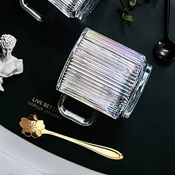 Yalucky Iridescent Coffee Mug with Lid and Spoon