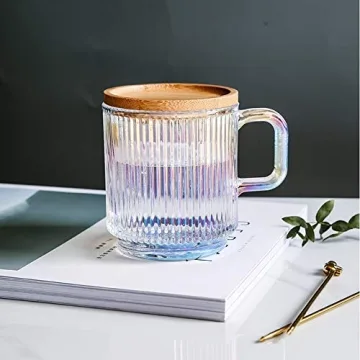 Yalucky Iridescent Coffee Mug with Lid and Spoon