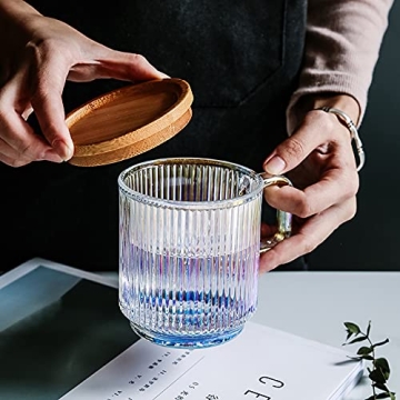 Yalucky Iridescent Coffee Mug with Lid and Spoon