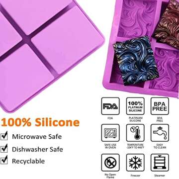 3 Pack Silicone Soap Molds - Rectangle, Flower, and Ocean Wave Shapes for Creative Soap Making and B...