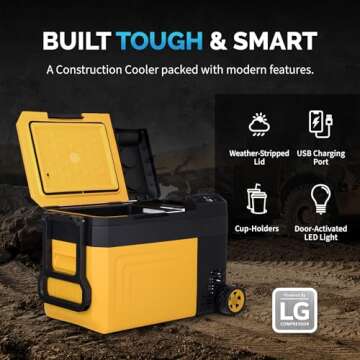 Newair 25 Qt. Portable Electric Cooler, 12v Car Mini Fridge, Hard Lunch Box for Jobsite, Workshop, Camping | Battery Powered Outdoor Cooler by 18/20V Dewalt, Bosch, Makita, Milwaukee Tool Batteries