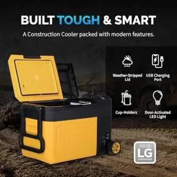 Newair 25 Qt. Portable Electric Cooler, 12v Car Mini Fridge, Hard Lunch Box for Jobsite, Workshop, Camping | Battery Powered Outdoor Cooler by 18/20V Dewalt, Bosch, Makita, Milwaukee Tool Batteries