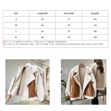 Women's Winter Lapel Collar Faux Suede Coat Long Sleeve Jacket Short Warm Lambswool Fur Fuzzy Biker Motor Outwear Top (Brown,L,Large)