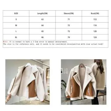 Women's Winter Lapel Collar Faux Suede Coat Long Sleeve Jacket Short Warm Lambswool Fur Fuzzy Biker Motor Outwear Top (Brown,L,Large)