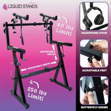 Liquid Stands Dual Piano Keyboard Stand - Adjustable & Sturdy