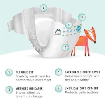 Amazon Brand - Mama Bear Gentle Touch Diapers, Hypoallergenic, Newborn, 120 Count (4 Pack of 30), White