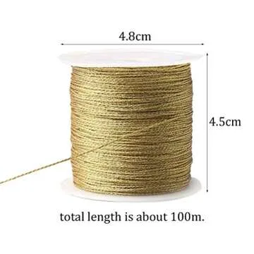 Pengxiaomei 218 Yards/656 Feet Metallic Cord 2 Pcs Spool Metallic Thread Colored Jewelry Thread Colored Craft Gold String Tinsel String Craft Making Cord for Gift Wrapping(0.5mm)