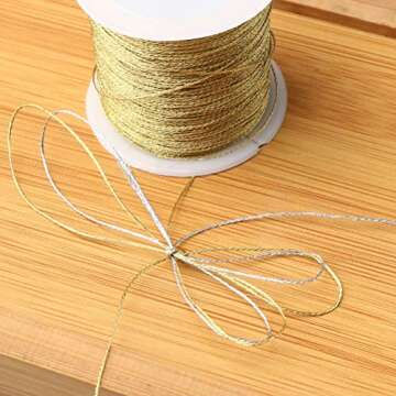 Pengxiaomei 218 Yards/656 Feet Metallic Cord 2 Pcs Spool Metallic Thread Colored Jewelry Thread Colored Craft Gold String Tinsel String Craft Making Cord for Gift Wrapping(0.5mm)