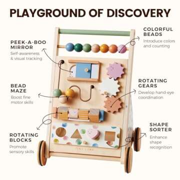 Tiny Land Wooden Baby Walker, Baby Push Walker, Montessori Walker Toy, Adjustable Speed Baby Walker for Boys and Girls, Baby Activity Center, Push Toys for Kids Development