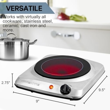 OVENTE Countertop Infrared Single Burner, 1000W Electric Hot Plate with 7” Ceramic Glass Cooktop, 5 Level Temperature Setting & Easy to Clean Base, Compact Stove for Home Dorm Office, Silver BGI101S