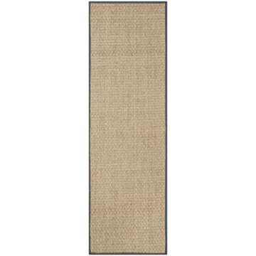 SAFAVIEH Natural Fiber Collection Runner Rug - 2'6" x 6', Natural & Dark Grey, Border Basketweave Se...