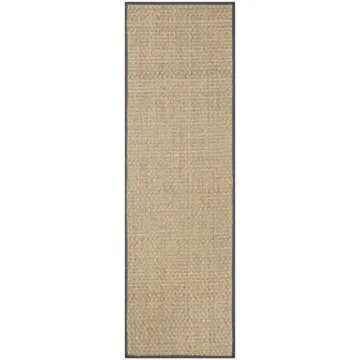 SAFAVIEH Natural Fiber Collection Runner Rug - 2'6" x 6', Natural & Dark Grey, Border Basketweave Se...