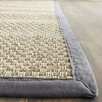 SAFAVIEH Natural Fiber Collection Runner Rug - 2'6" x 6', Natural & Dark Grey, Border Basketweave Seagrass Design, Easy Care, Ideal for High Traffic Areas in Living Room, Bedroom (NF114Q)