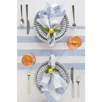 Solino Home Linen Stripe Table Runner Sky Blue 14 x 36 Inch